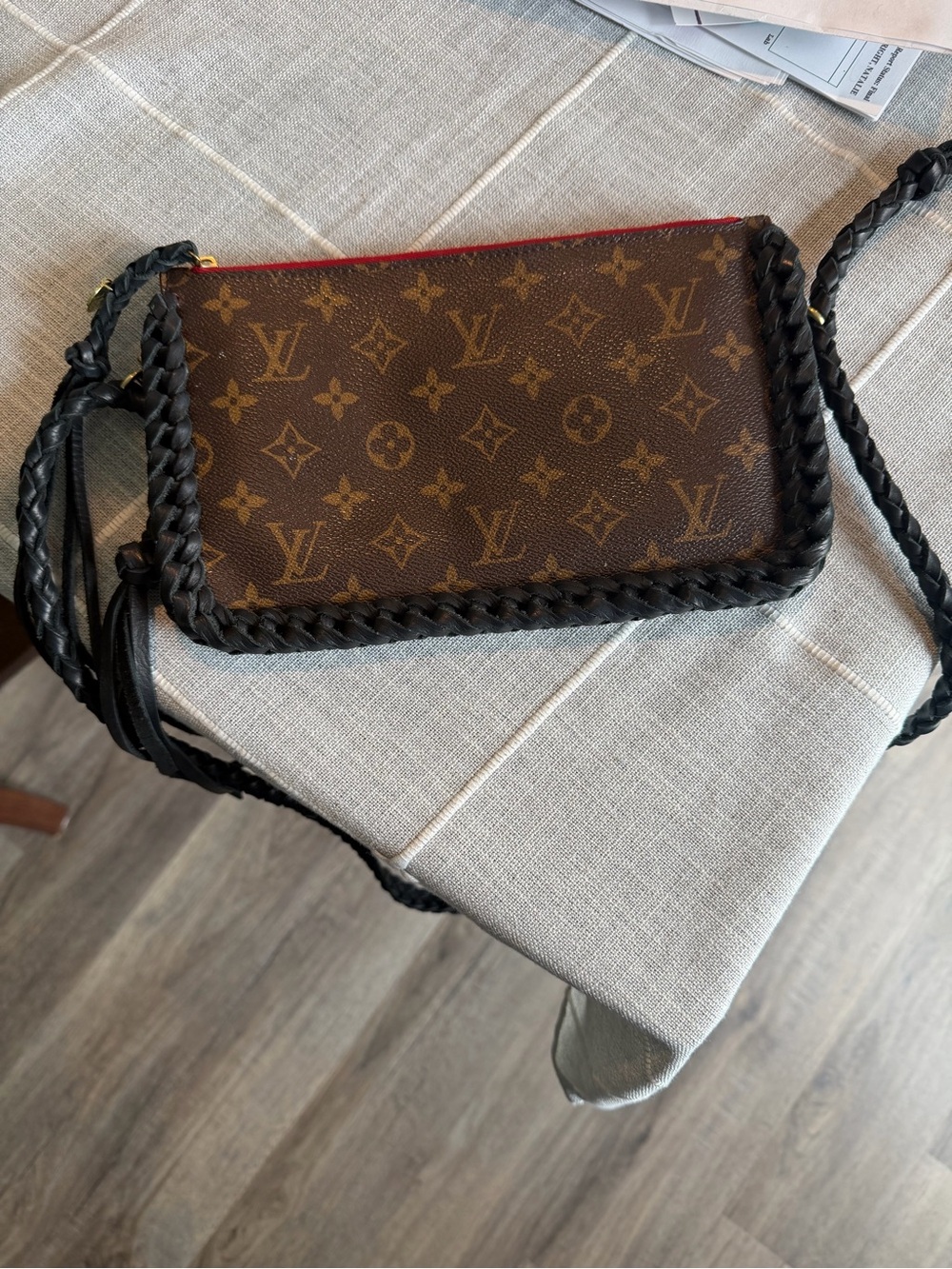 Louis Vuitton Monogram Crossbody with Black Braided Trim and Red Trim